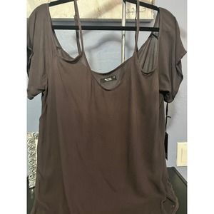 Michael Lauren Oversized Cold Shoulder Sheer Short Sleeve Top | Size XS